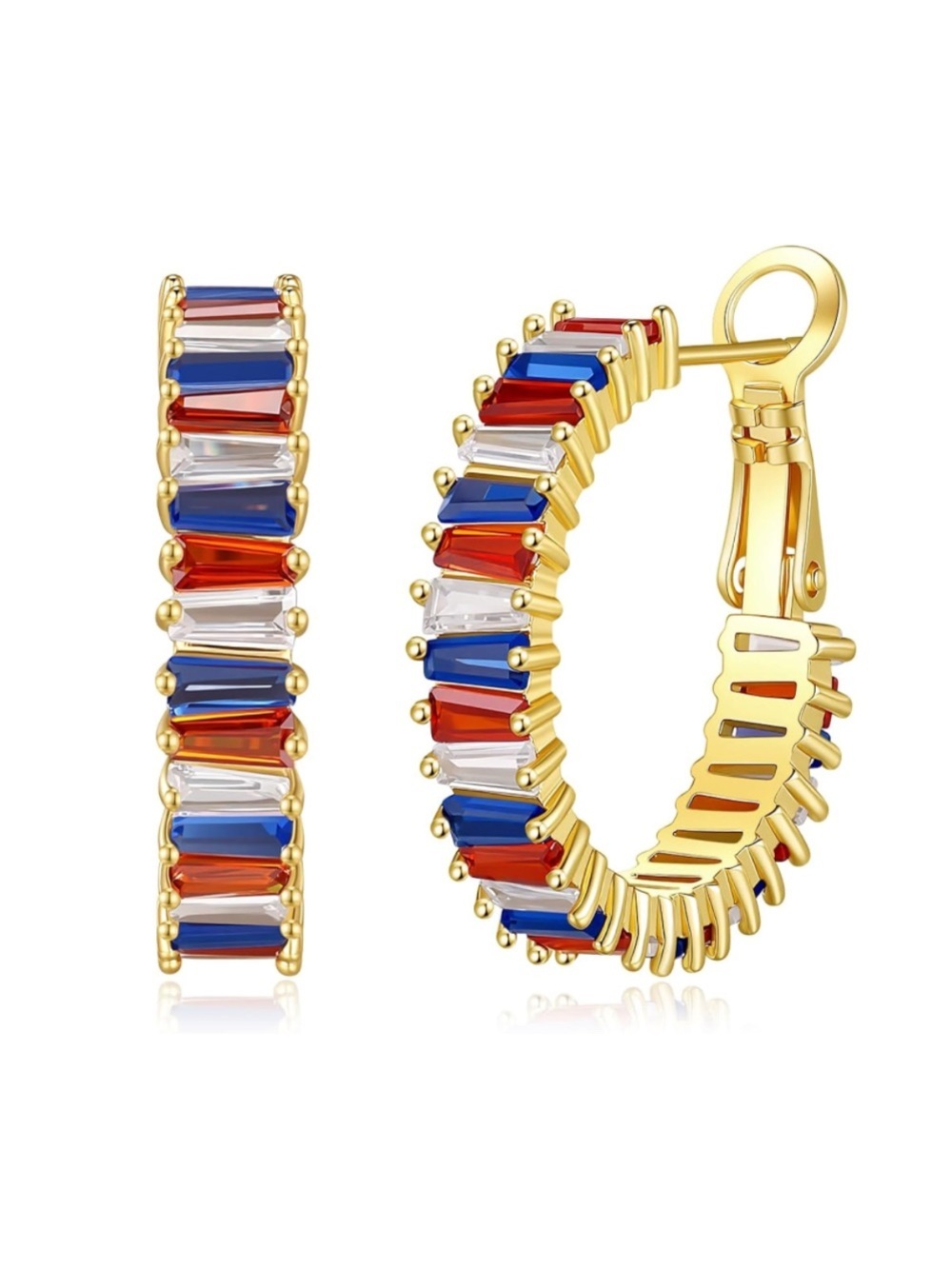 Patriotic Red White & Blue Crystal Hoop Earrings| 4th of July Glam
